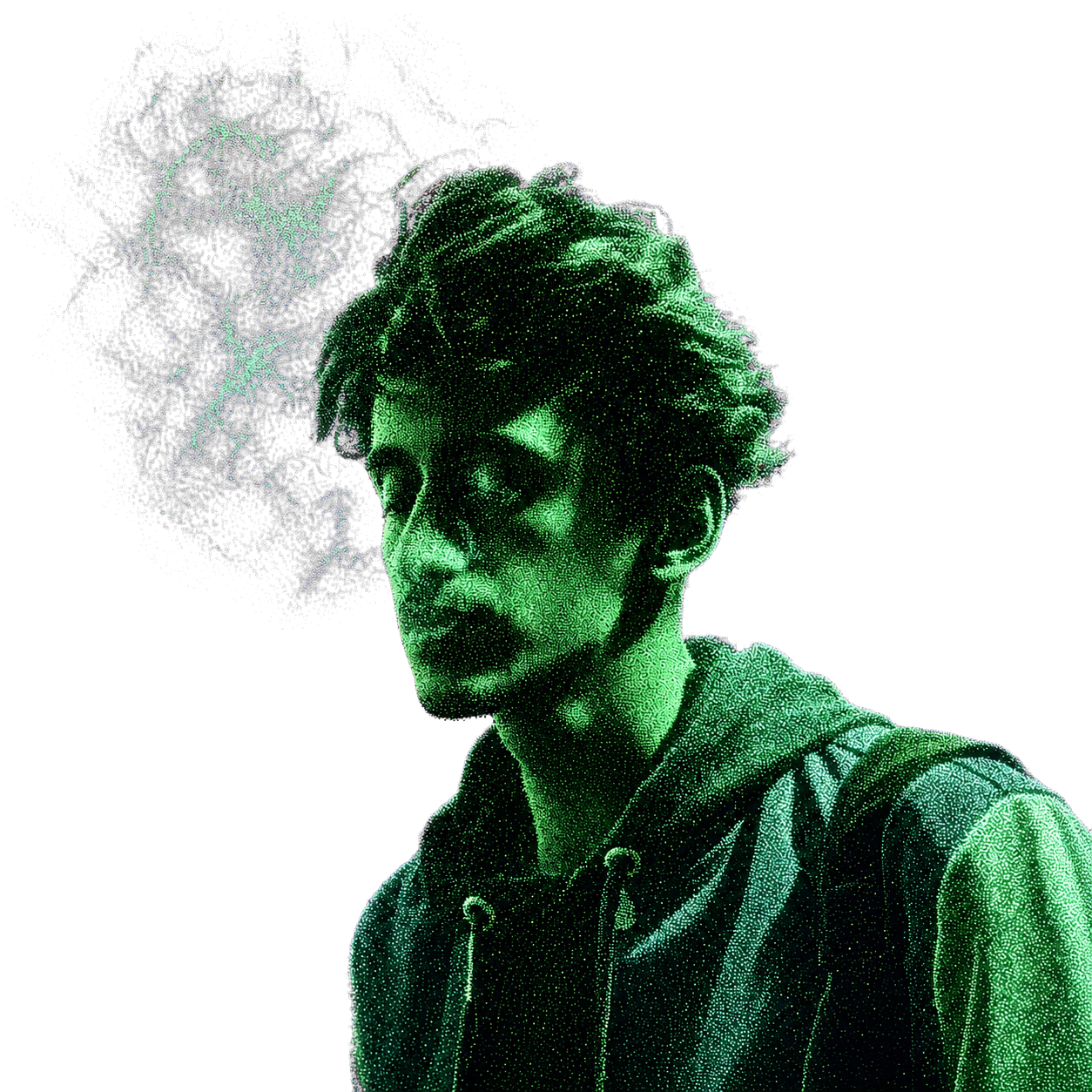 3D particle portrait of Hamza Kareem